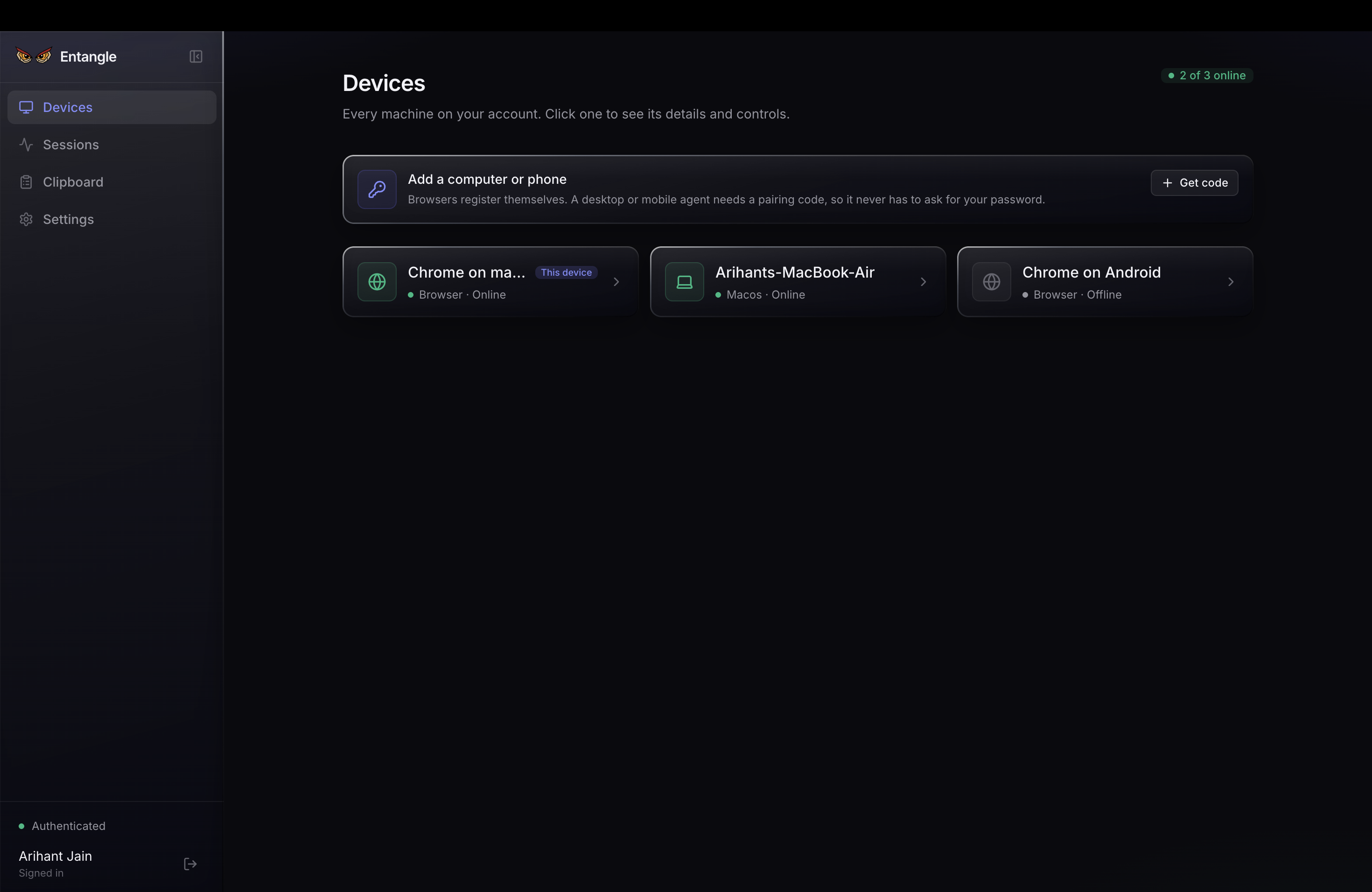 Entangle devices signed in on a Mac